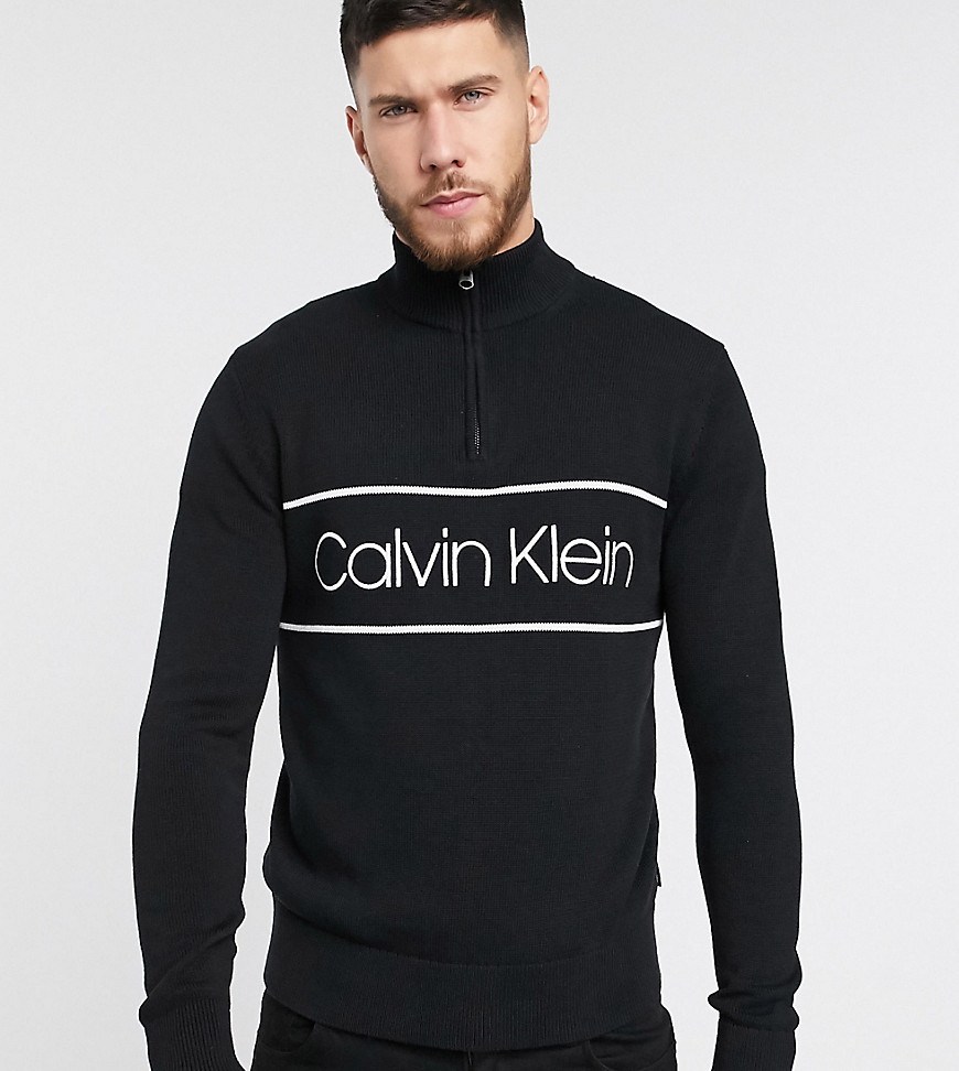 Calvin Klein - ASOS - Exclusieve halfzware, gebreide trui met korte rits in zwart