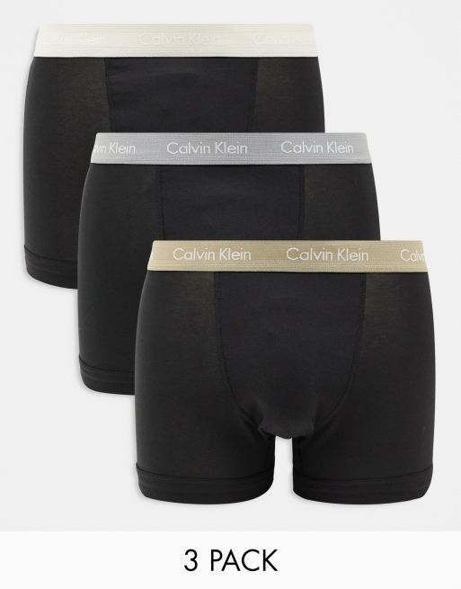  Calvin Klein ASOS Exclusive 3-pack of trunks with contrast waistbands in black