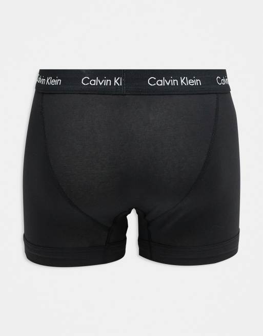 Calvin Klein ASOS Exclusive 3 pack trunks with beige waistbands in black