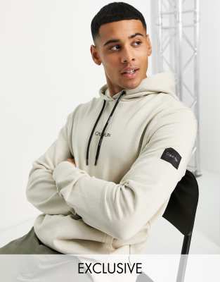 Calvin Klein Asos Exclusive Reverse Chest Logo Hoodie In Stone