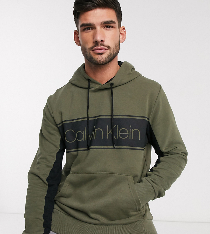 Calvin Klein ASOS exclusive stripe logo hoodie in khaki-Green