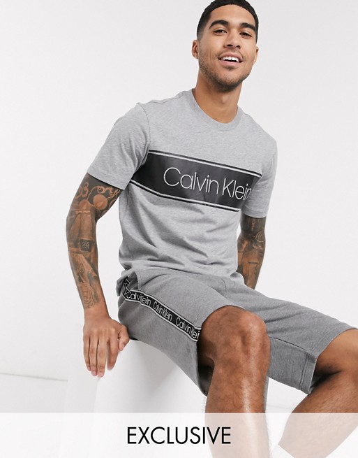Calvin Klein ASOS exclusive stripe logo t-shirt in grey marl