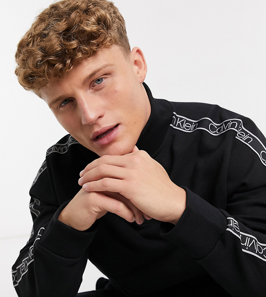 Calvin Klein ASOS exclusive taping logo half zip sweatshirt in black