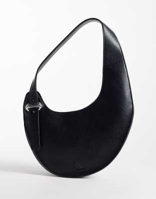 Calvin Klein Asymmetrical Buckle Shoulder Bag In Black
