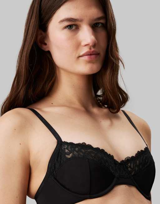 Calvin Klein – Attraction – Halbschalen-BH in Schwarz mit Spitzen-Detail und Bügel, 4 von 4
