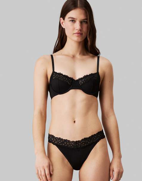 Calvin Klein - Attraction - Reggiseno a mezza coppa nero con ferretto e dettaglio in pizzo - view 1