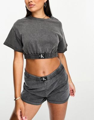 Calvin Klein authentic crop top co-ord in charcoal