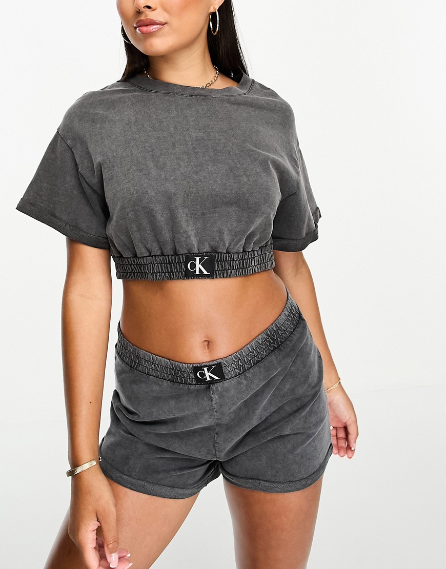 Calvin Klein authentic crop top co-ord in charcoal-Grey