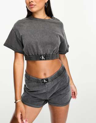 Calvin Klein authentic crop top in charcoal - part of a set-Gray