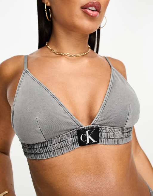 Calvin Klein authentic fixed triangle bikini top in charcoal ASOS