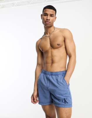 Calvin Klein authentic medium drawstring swim shorts in navy - ASOS Price Checker