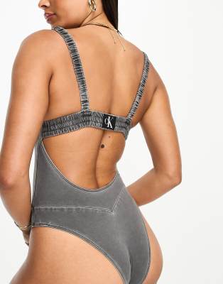 Calvin Klein Authentic Swimsuit In Charcoal-gray