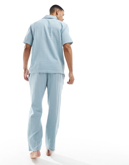 Calvin Klein - Babyblå pyjamasbukser med tekstur, 3 af 5