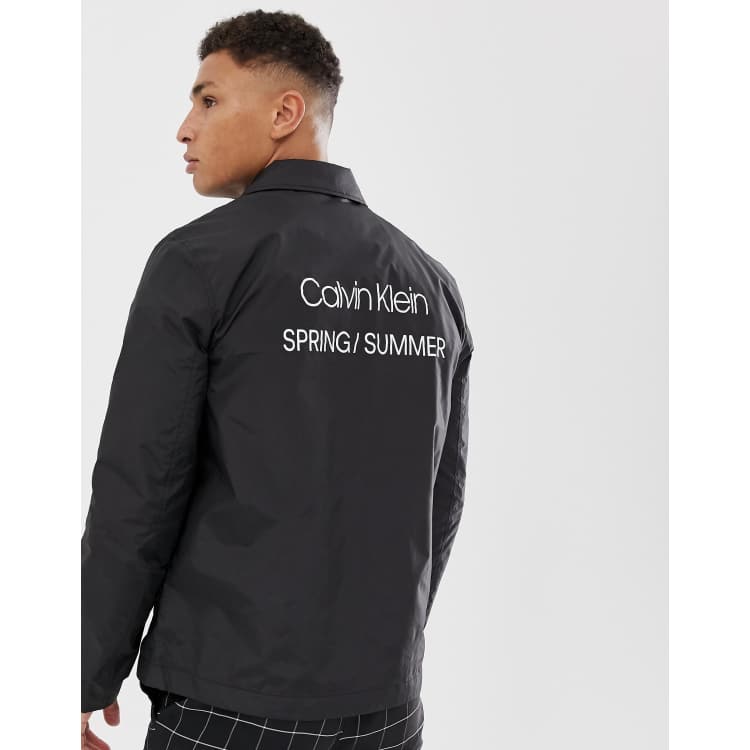 Calvin Klein back logo print nylon coach jacket in black | ASOS