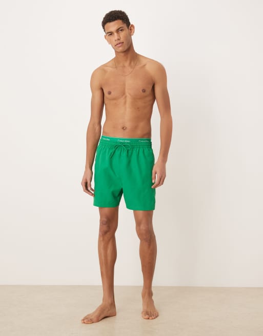 Calvin Klein – Badeshorts in Grün mit Logobund und Kordelzug, 4 von 5