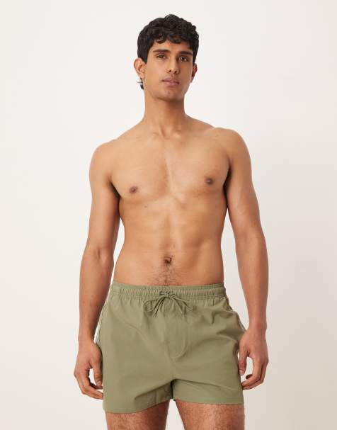 Calvin Klein – Badeshorts in Khaki mit seitlichem Logo-Schriftzug und Kordelzug - view 1
