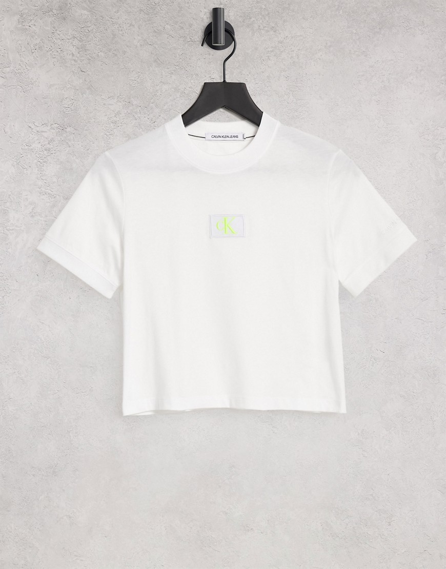Calvin Klein badge front logo cropped t-shirt in white