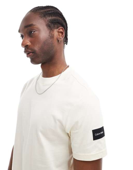 Calvin Klein badge t-shirt in beige exclusive to ASOS , 2 of 4