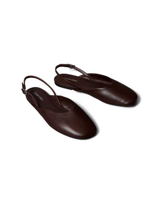Calvin Klein ballerina slingback pointed leather pumps in burgundy, 2 of 3
