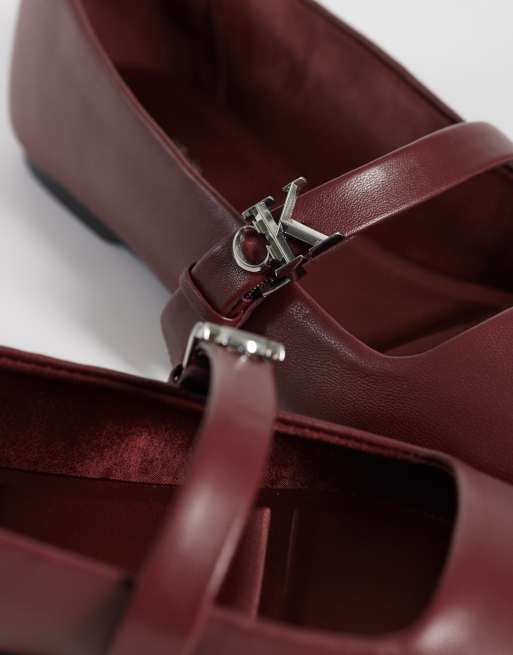 Calvin Klein - Ballerines en cuir à bout carré et bride - Marron, 4 de 4