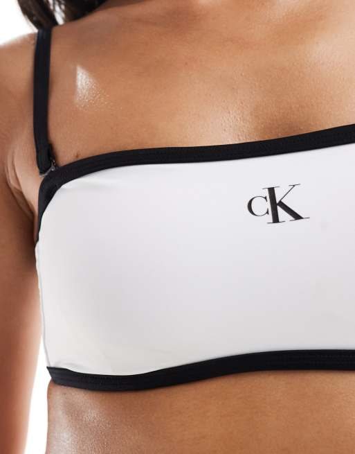 Calvin Klein Bandeau Bikini Top CK Monogram in Pvh Classic White
