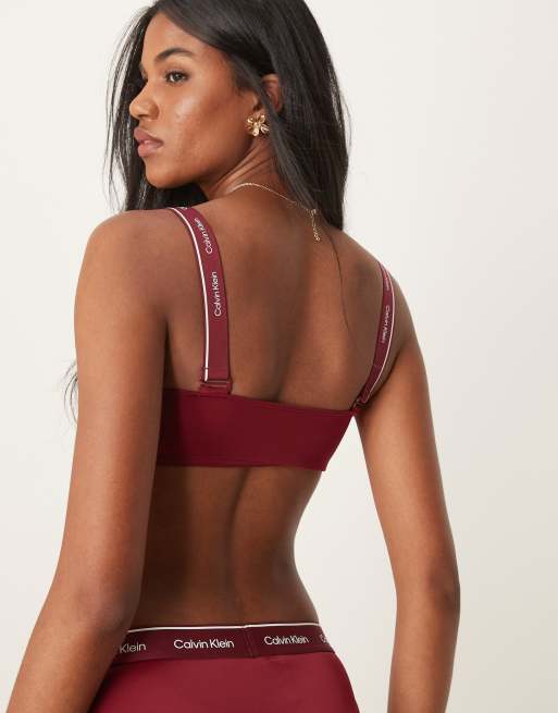 Calvin Klein bandeau bikini top meta legacy in burgundy ASOS