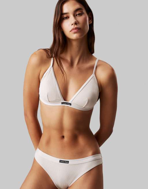Calvin Klein - Bas de bikini côtelé à logo - Craie