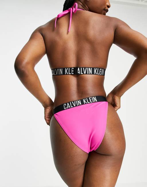 Calvin Klein Bas de bikini chancr taille haute bande logo Rose