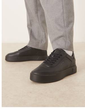 Calvin Klein basket cupsole lace up trainers with logo in black