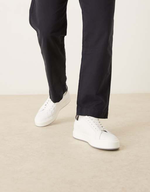 Calvin Klein basket leather cupsole sneakers in white, 4 of 5