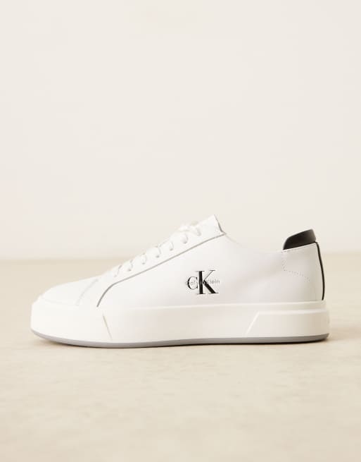 Calvin Klein basket leather cupsole sneakers in white, 5 of 5