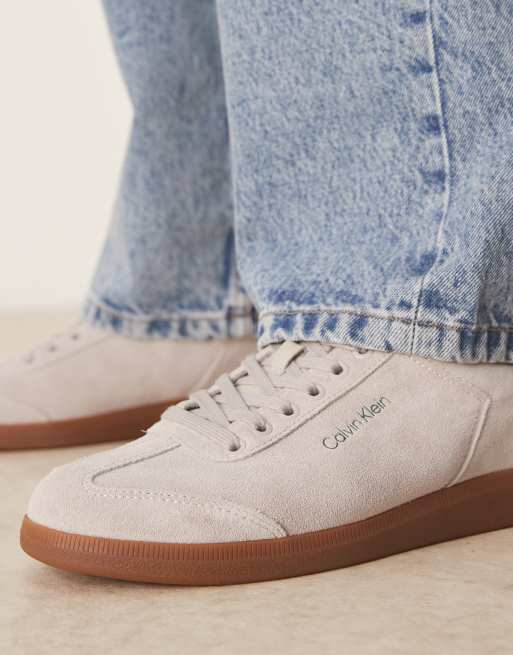 Calvin Klein - Baskets basses en daim à semelle cuvette et semelle extérieure en gomme - Blanc cassé et vert, 3 de 5