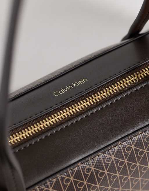 Calvin Klein bauletto bag with emblem print in chocolate brown, 3 of 4
