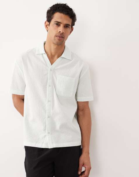 Calvin Klein Baumwoll-Seersucker-Pyjama-Hemd mit wollweißem Streifenmuster - view 1