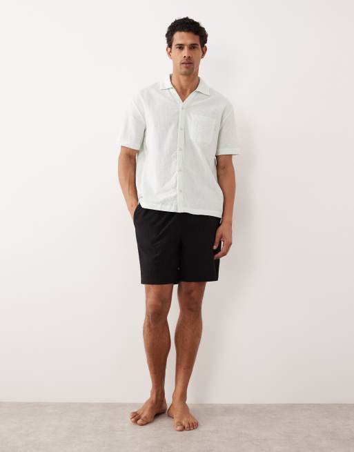 Calvin Klein Baumwoll-Seersucker-Pyjama-Hemd mit wollweißem Streifenmuster, 2 von 5