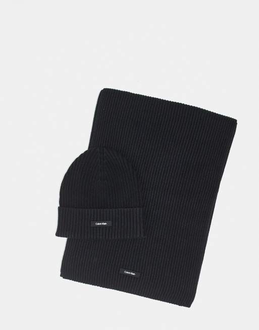 Calvin Klein beanie and scarf giftset in black 