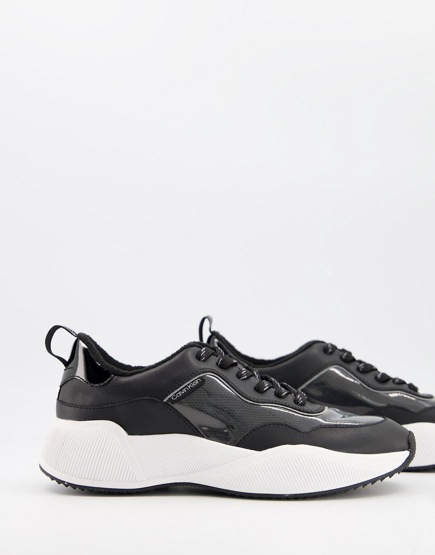 Calvin Klein beaulah chunky sole logo sneakers in black