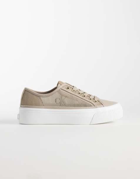 Calvin Klein – Beige flatform-skor med snörning - view 1