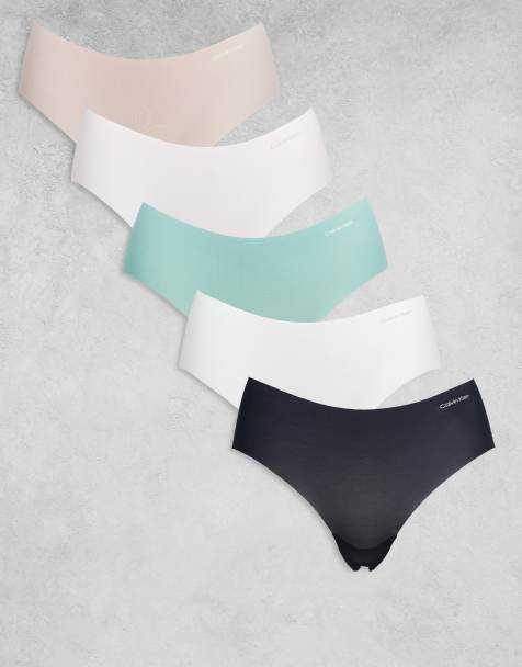 Calvin Klein - Beige/sorte/mintgrønne bikinitrusser i mikrofibermateriale i usynlig stil i pakke med 5 par - view 1