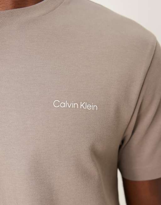 Calvin Klein - Beige T-shirt i interlock-stof med mikrologo, 3 af 4