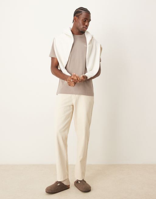 Calvin Klein - Beige T-shirt i interlock-stof med mikrologo, 4 af 4