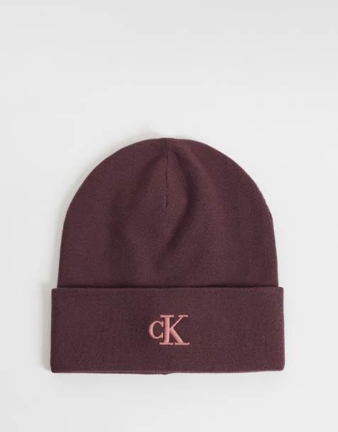 Calvin Klein berretto a coste con monogramma e logo rosa bordeaux - view 1