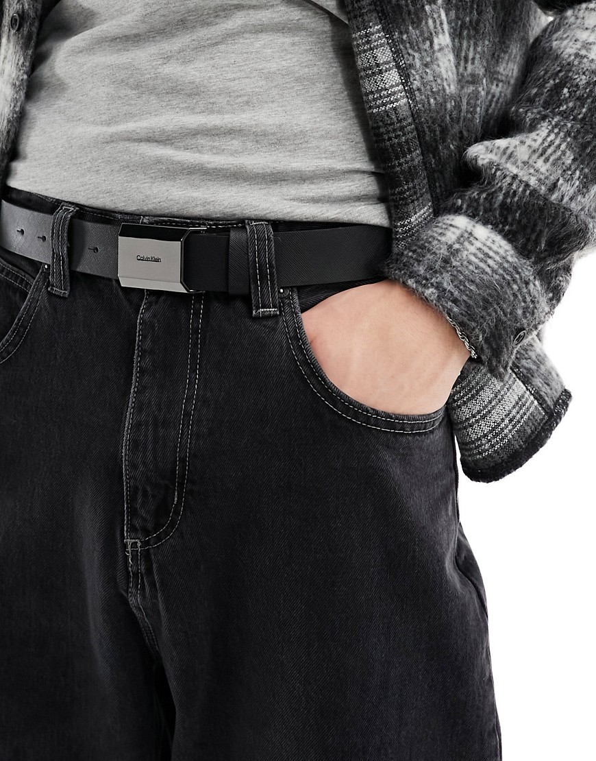 Calvin Klein beveled plaque 35mm belt in black