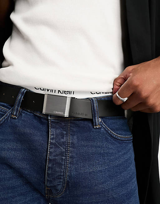 Calvin Klein beveled plaque belt in black | ASOS