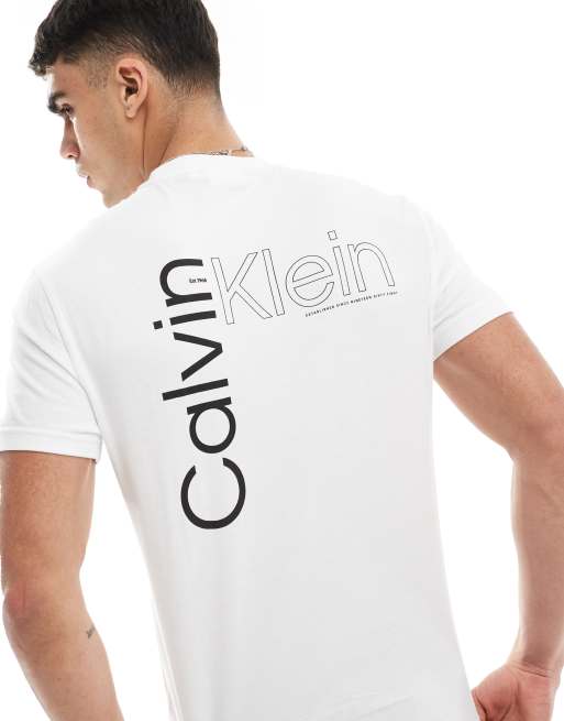 Calvin Klein – Biały T-shirt z logo na plecach