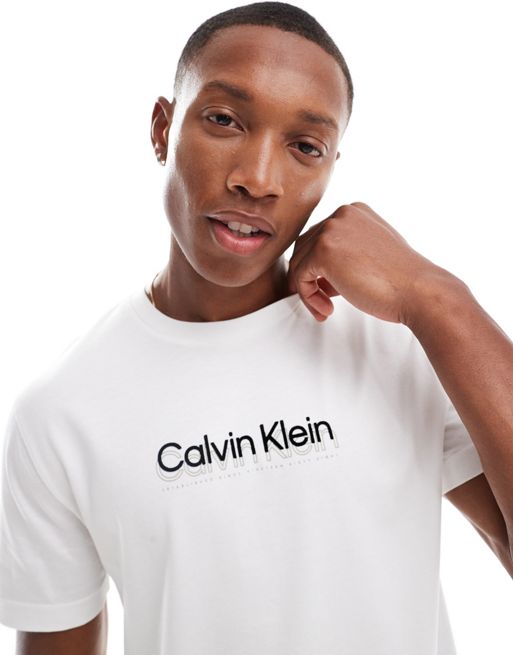 Calvin Klein – Biały T-shirt z podwójnym logo