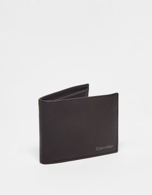 Calvin Klein Mens Saffino Leather Bi-Fold Wallet - Black - One Size