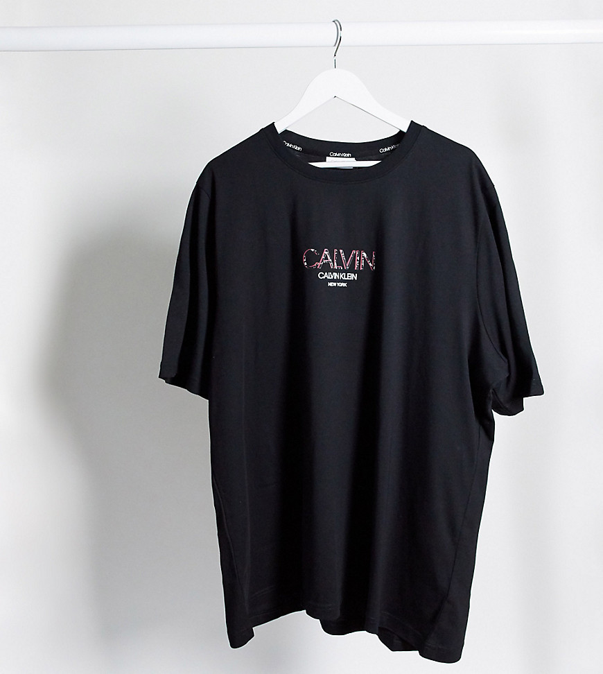 Calvin Klein Big and Tall ASOS exclusive small contrast shadow logo t-shirt in black