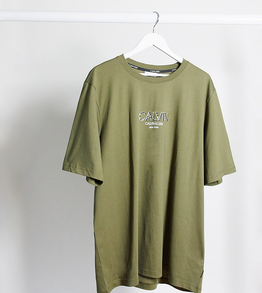 Calvin Klein Big and Tall ASOS exclusive small contrast shadow logo t-shirt in green
