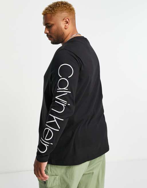 Calvin Klein Big & Tall arm logo long sleeve t-shirt in black